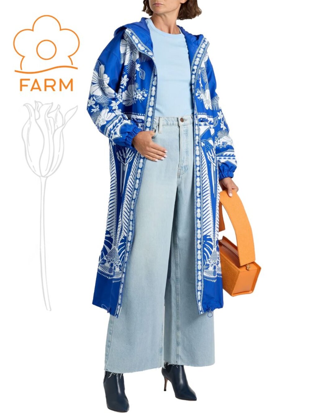 FARM RIO Printed Shell Hooded Raincoat In Blue